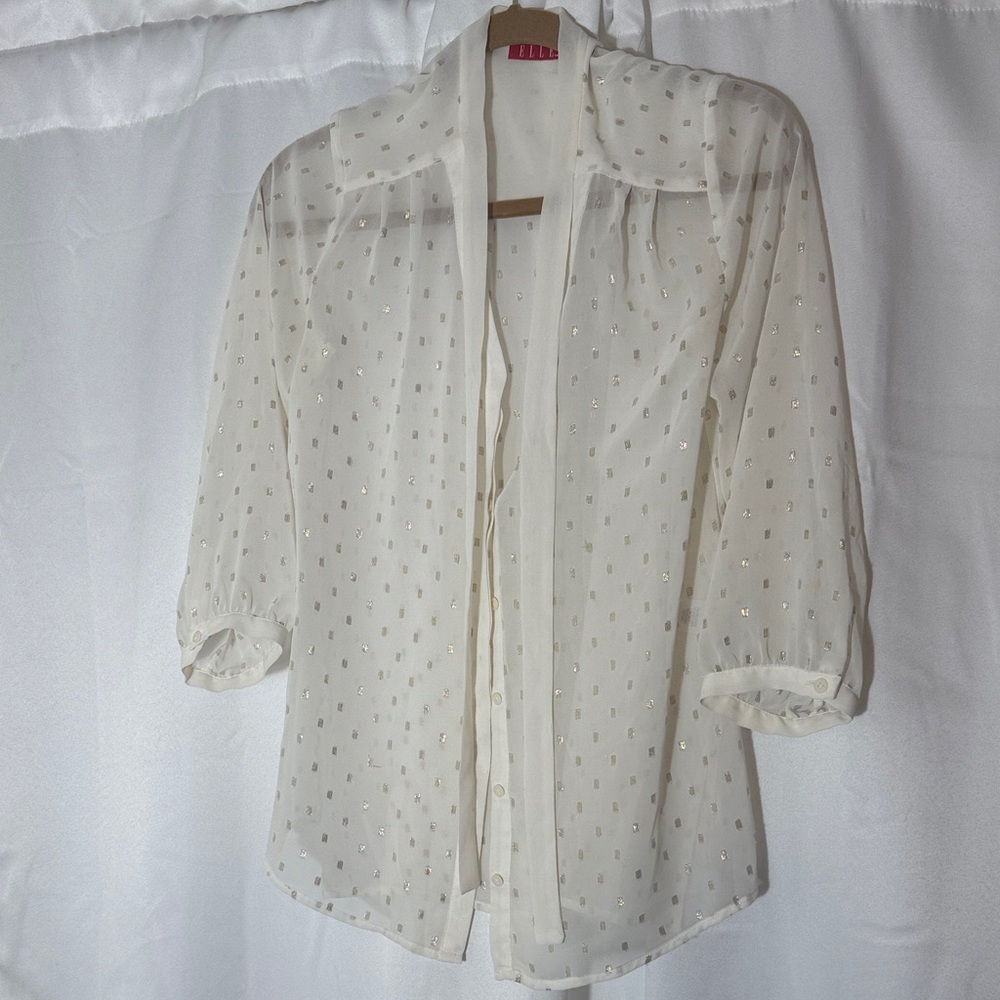 Elle Sheer Cream Blouse with Dotted Design